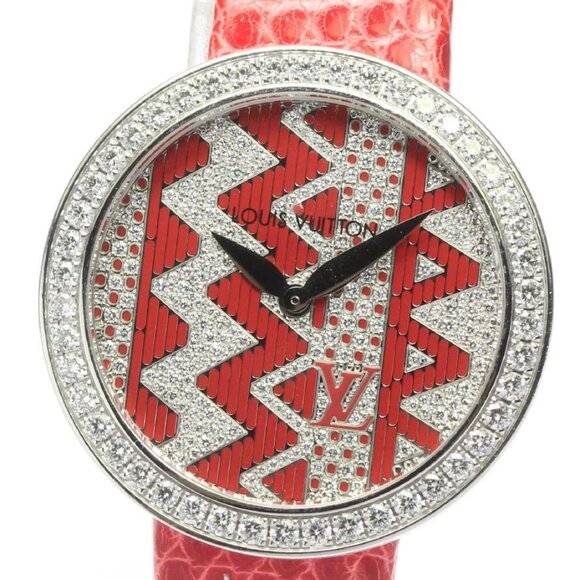 LOUIS VUITTON Chevron Q4K07 K18WG 8 limited to the world Quartz Ladies - Picture 1 of 7